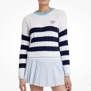 All in Motion Cable Knit Tennis pickle ball Sweater Striped Cropped Preppy Lg